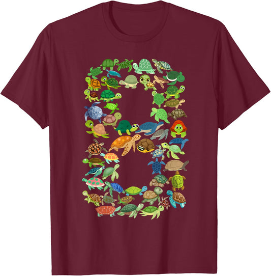Kids 8th Birthday Sea Turtle Tortoise Themed 8 Year Old Boys T-Shirt - T-Shirt | Maroon