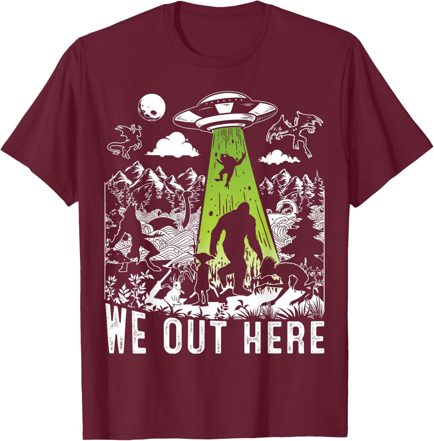 Mythical Creatures Abduction Vibrant Design of Local Legends T-Shirt - T-Shirt | Maroon