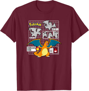 Pokémon Charizard 006 Schematic Poster T-Shirt - T-Shirt | Maroon