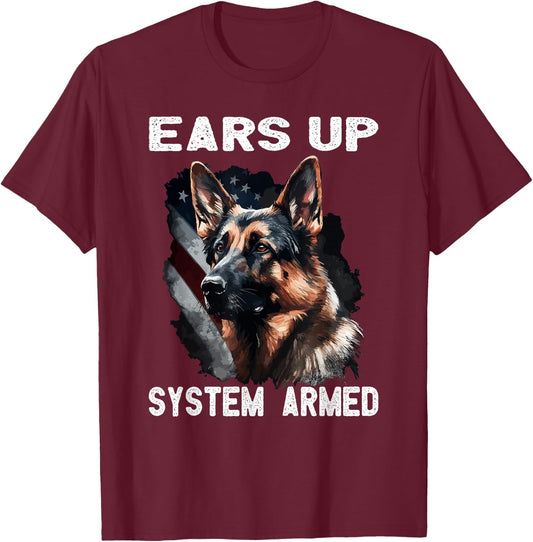 USA Flag with German Shepherd T-Shirt - T-Shirt | Maroon