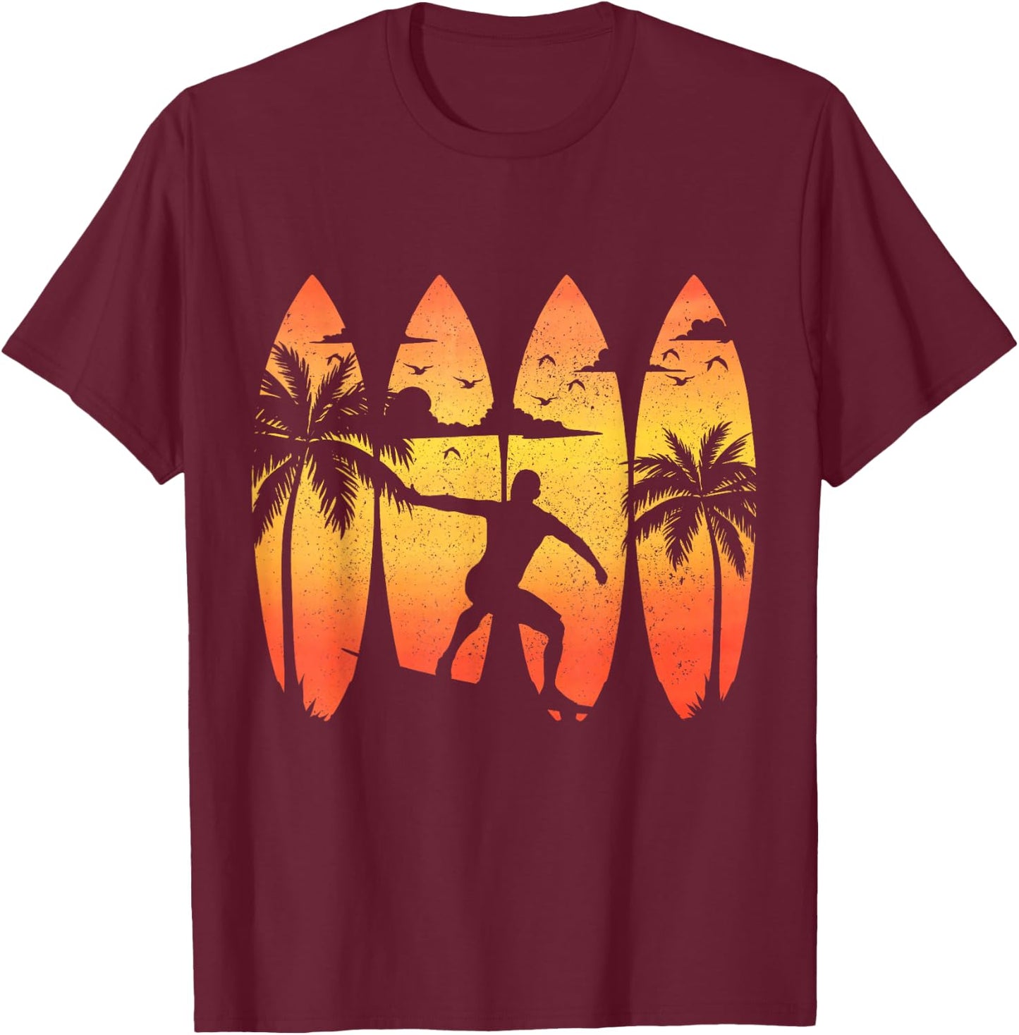 Surfer Surfboard Vintage Surfing Beach Summer Surf T-Shirt - T-Shirt | Maroon