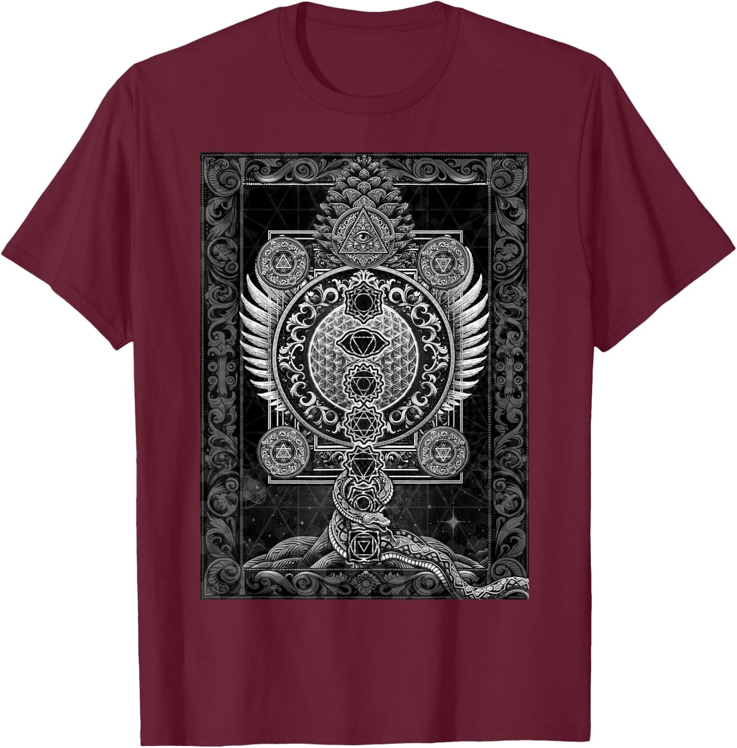 Sacred Geometry Esoteric Spiritual Psychedelic Flower Occult T-Shirt - T-Shirt | Maroon
