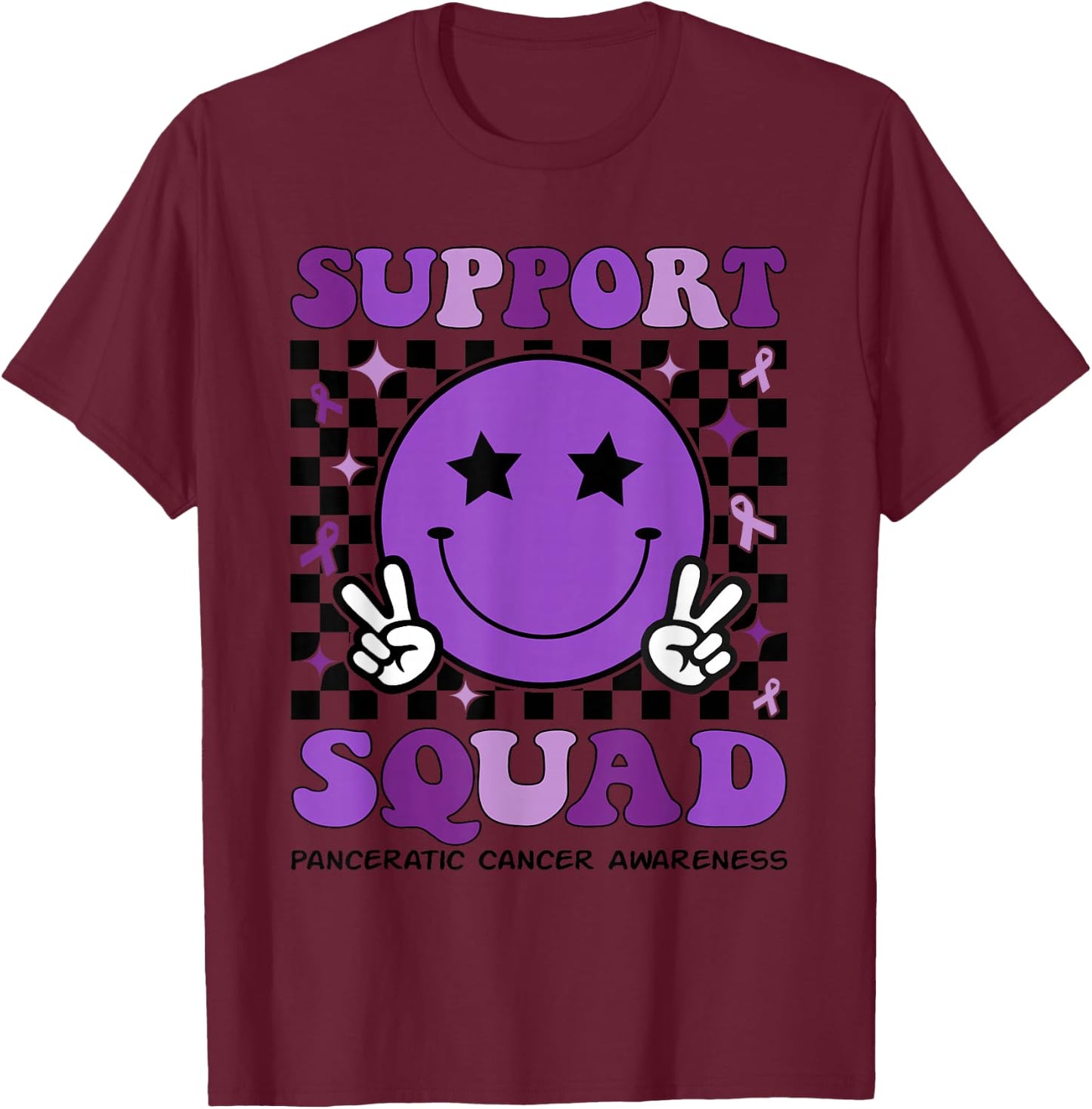 Support Squad Purple Ribbon Pancreatic Cancer Awareness T-Shirt - T-Shirt | Maroon