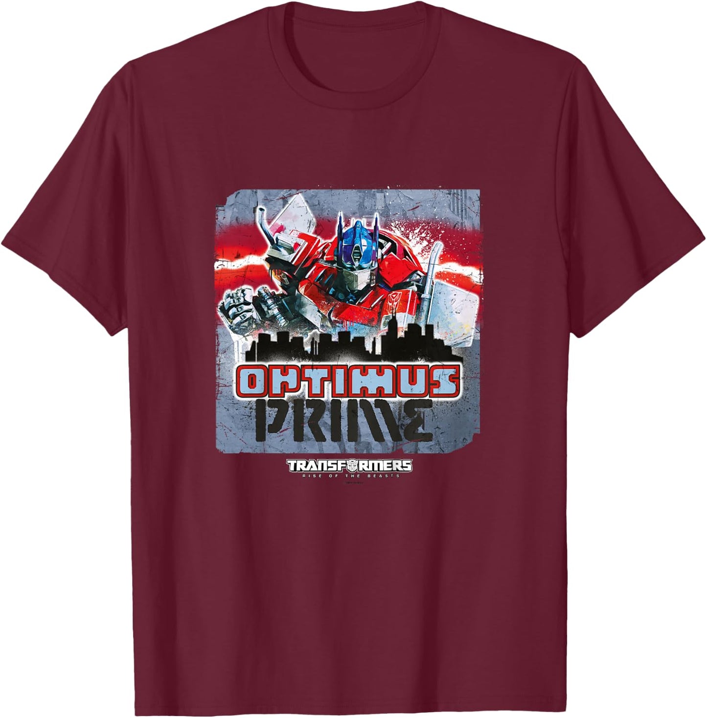 Transformers: Rise of the Beasts Optimus Distressed Shot T-Shirt - T-Shirt | Maroon