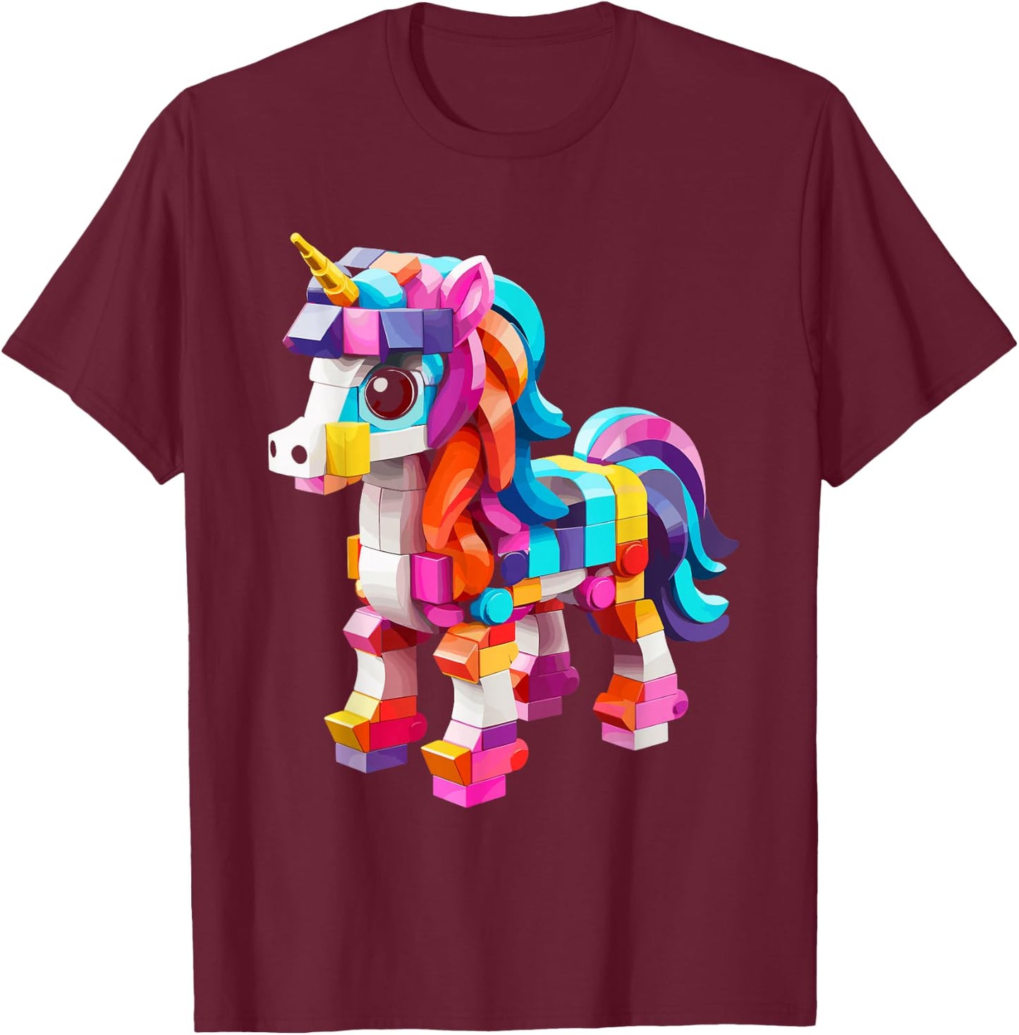 Master Builder Bricks Blocks Play Toys Unicorn T-Shirt - T-Shirt | Maroon