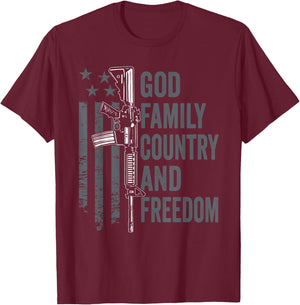 God Family Country Freedom - 2nd Amendment Pro Gun AR15 T-Shirt - T-Shirt | Maroon