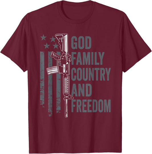 God Family Country Freedom - 2nd Amendment Pro Gun AR15 T-Shirt - T-Shirt | Maroon