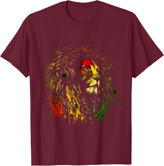 Rasta Reggae Lion of Judah Jamaican Roots Rastafarian Lion T-Shirt - T-Shirt | Maroon