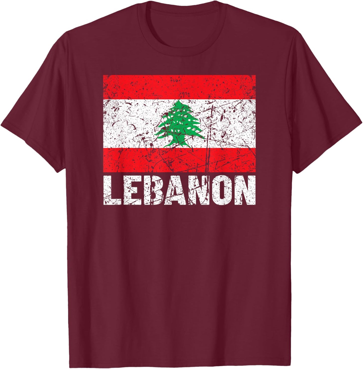 Lebanese Flag of Lebanon Distressed Men Women Kids T-Shirt - T-Shirt | Maroon