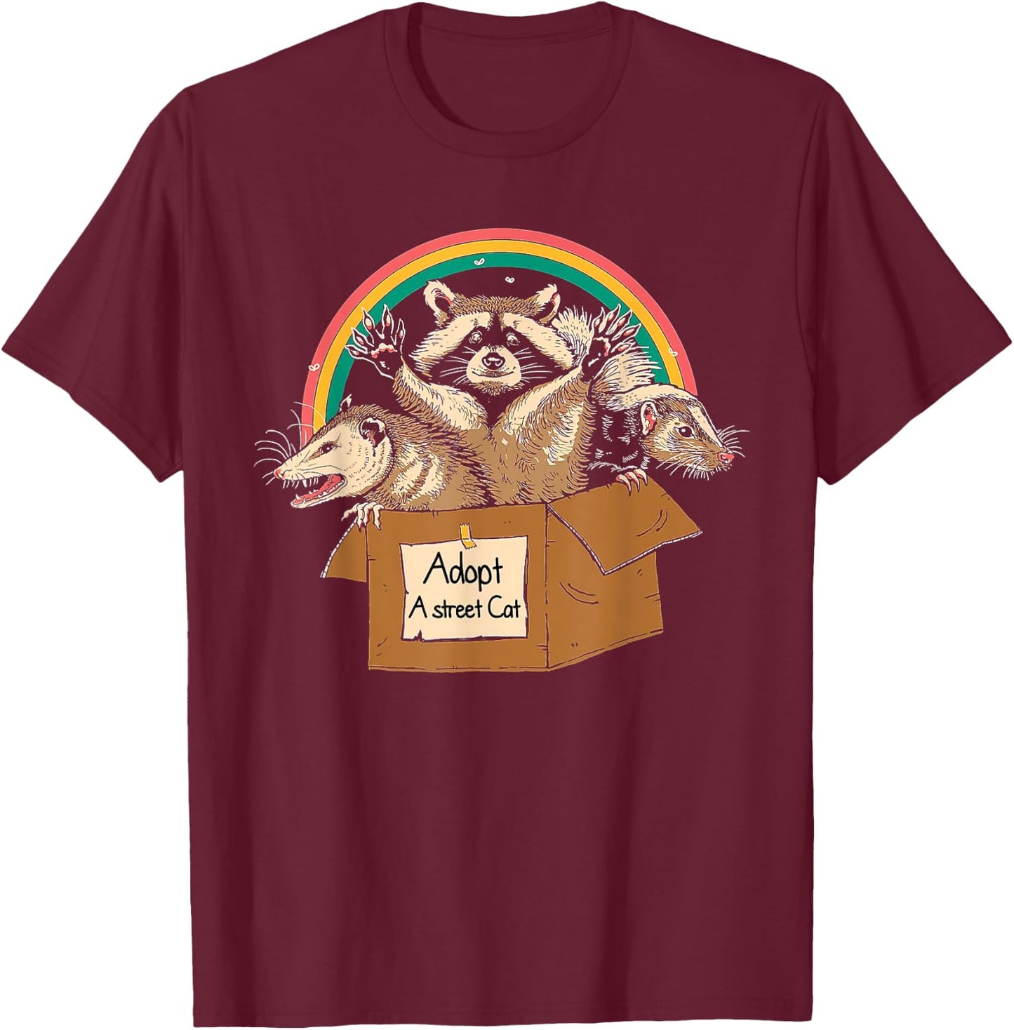 Vintage Adopt A Street Cat Shirt Funny Opossum Raccoon Skunk T-Shirt - T-Shirt | Maroon