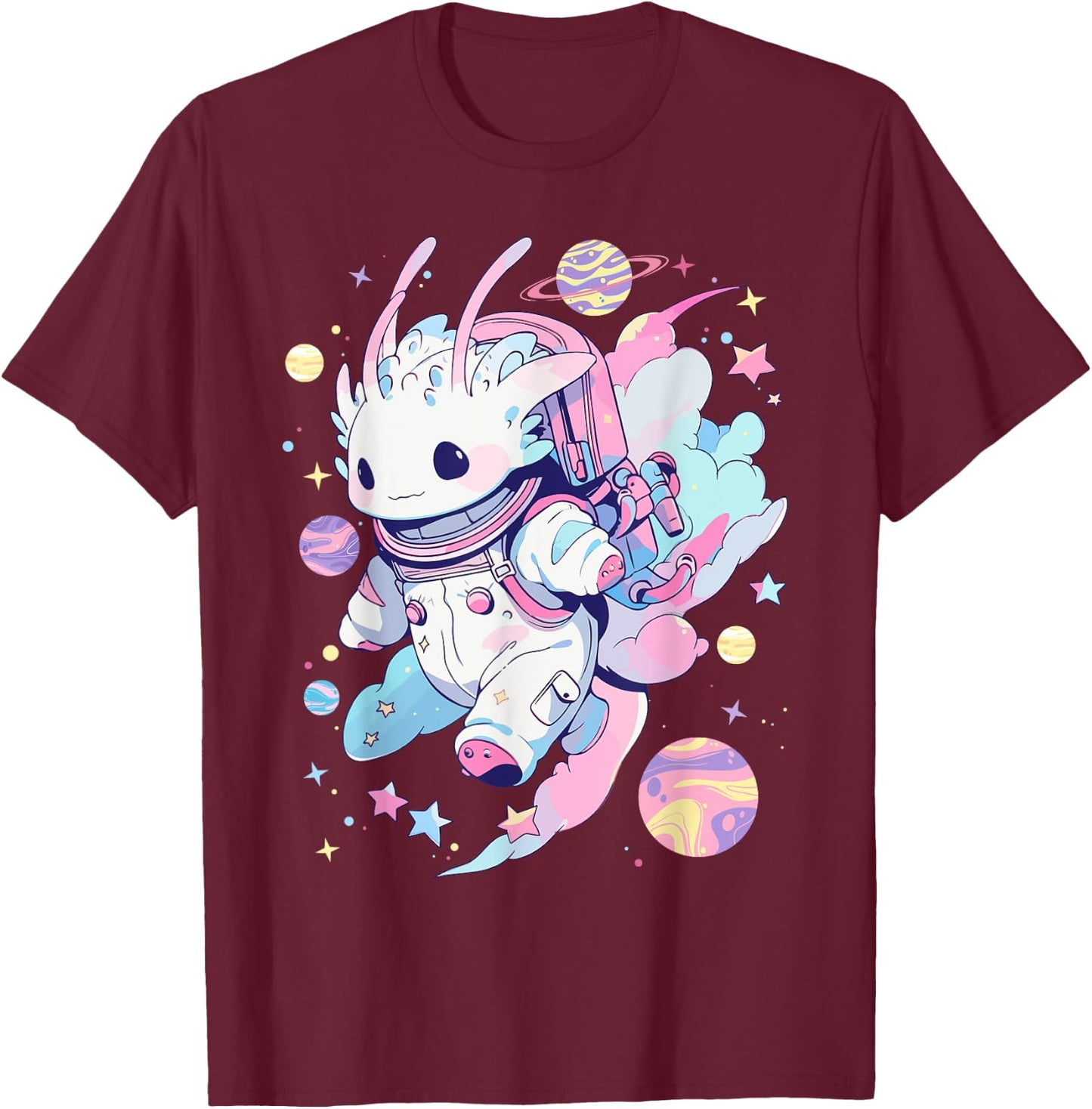 Cute Space Galaxy Axolotl Pastel Goth Aesthetic Nu Goth T-Shirt - T-Shirt | Maroon