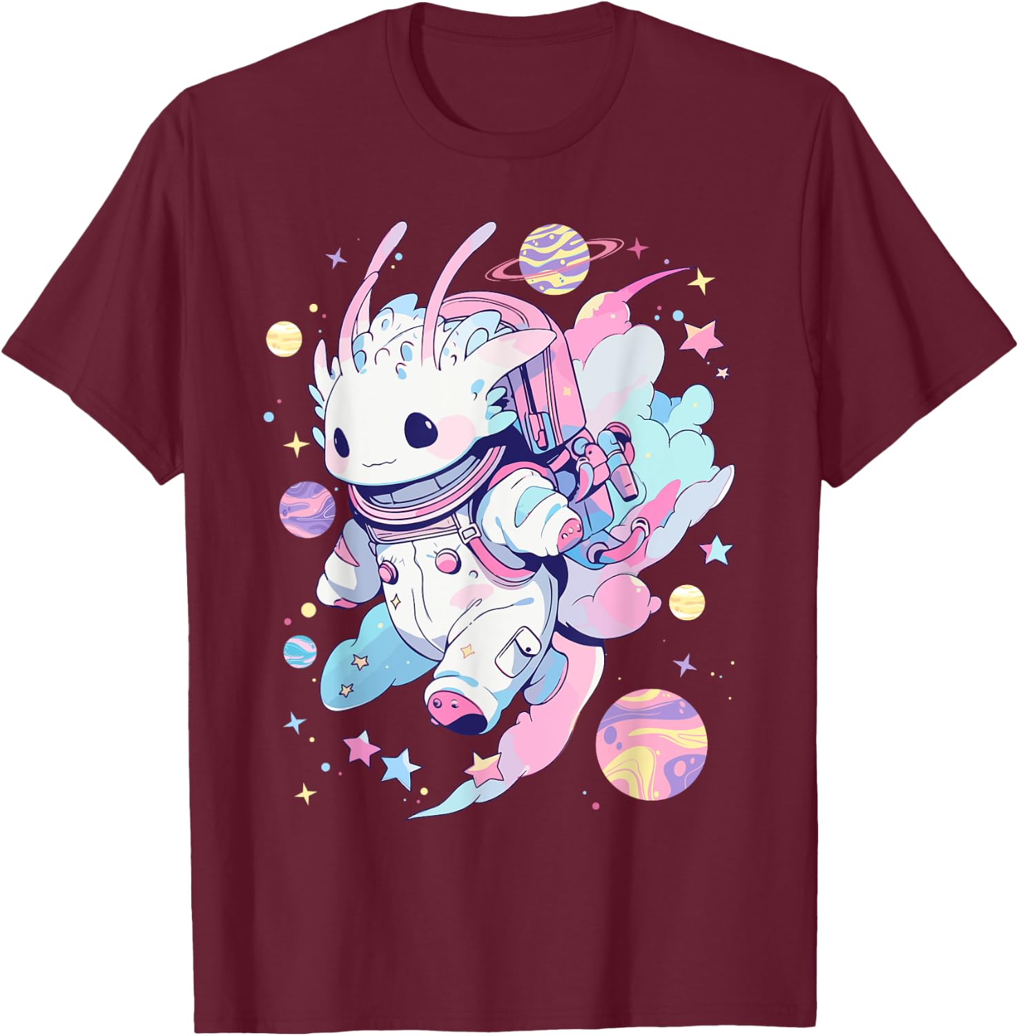 Cute Space Galaxy Axolotl Pastel Goth Aesthetic Nu Goth T-Shirt - T-Shirt | Maroon