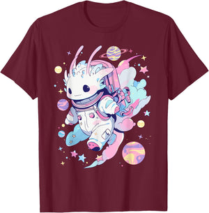 Cute Space Galaxy Axolotl Pastel Goth Aesthetic Nu Goth T-Shirt - T-Shirt | Maroon