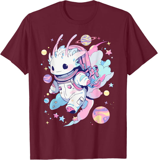 Cute Space Galaxy Axolotl Pastel Goth Aesthetic Nu Goth T-Shirt - T-Shirt | Maroon
