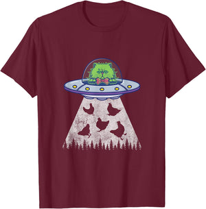 Cat Abduction Chicken Funny UFO Alien Lover Vintage Distress T-Shirt - T-Shirt | Maroon