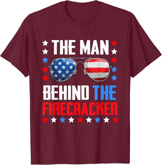 The Man Behind The Firecracker 4th Of July Pregnancy T-Shirt - T-Shirt | Maroon