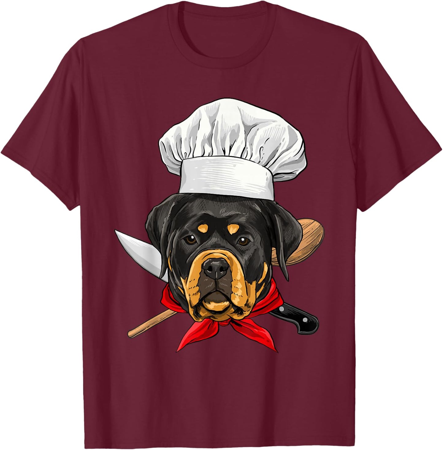 Restaurant Rottweiler Chef Cook Cooking Lover Pet Dog Lovers T-Shirt - T-Shirt | Maroon