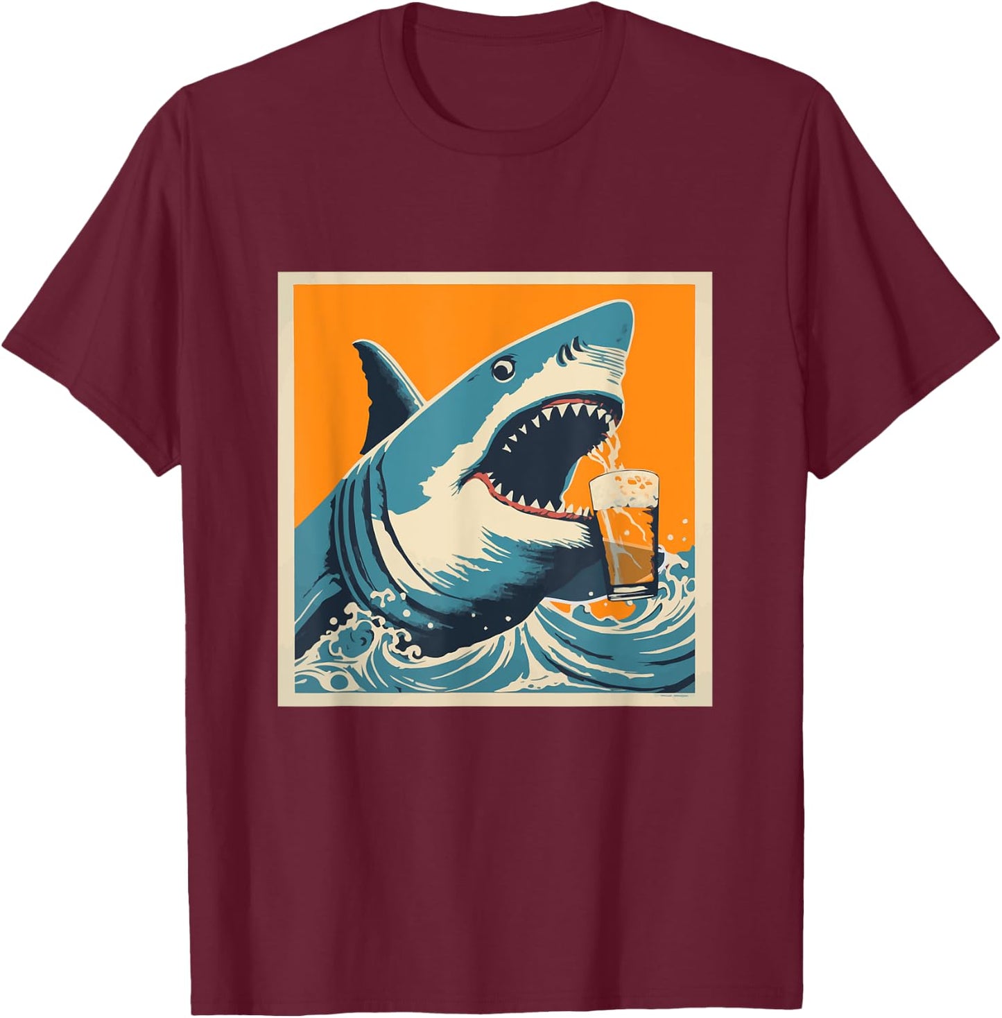 Shark Drinking Beer - Funny Sarcastic Happy T-Shirt - T-Shirt | Maroon