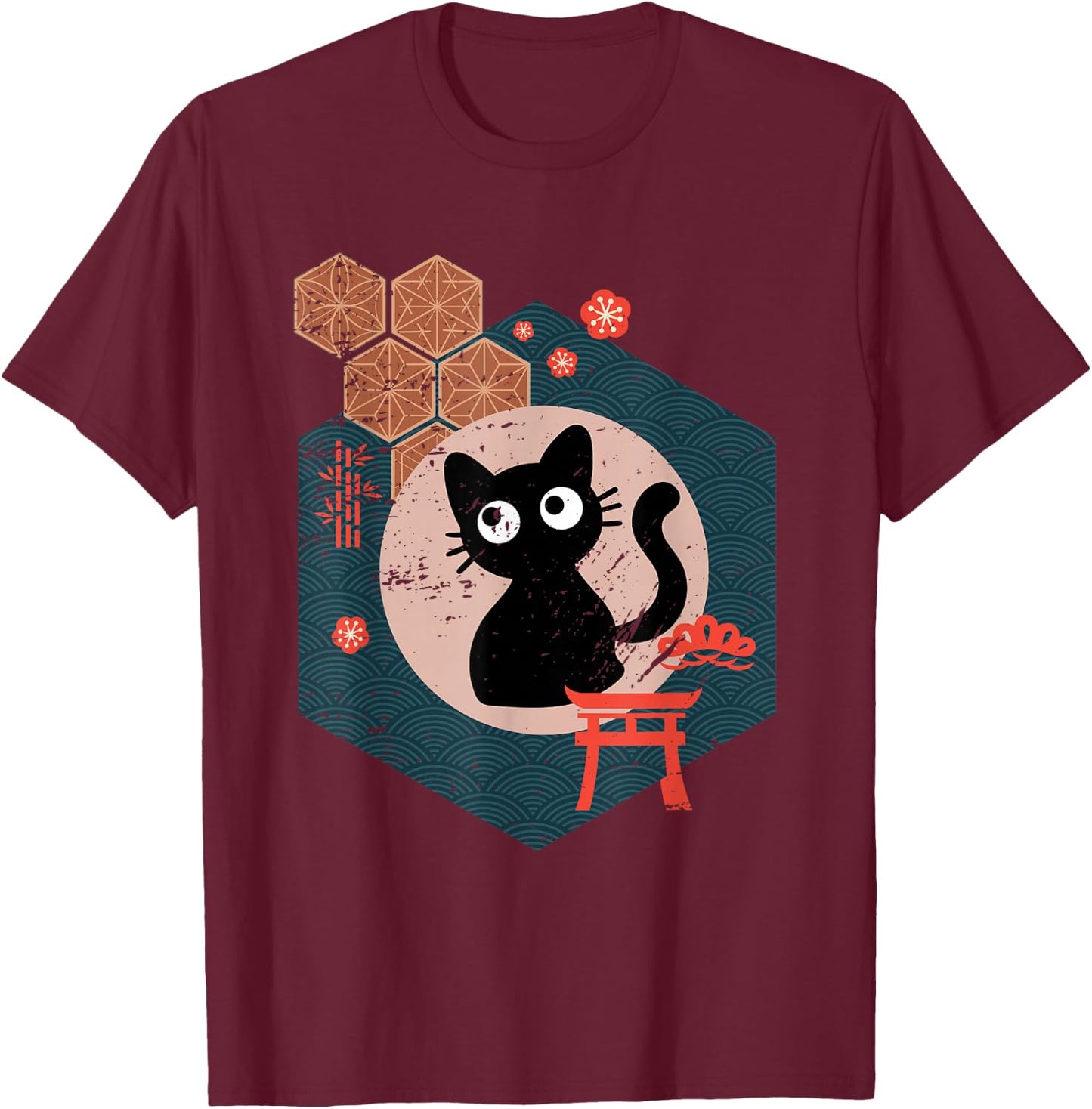 Black Cat Lover Japanese Kitten Anime Tokyo Otaku Lifestyle Small T-Shirt - T-Shirt | Maroon