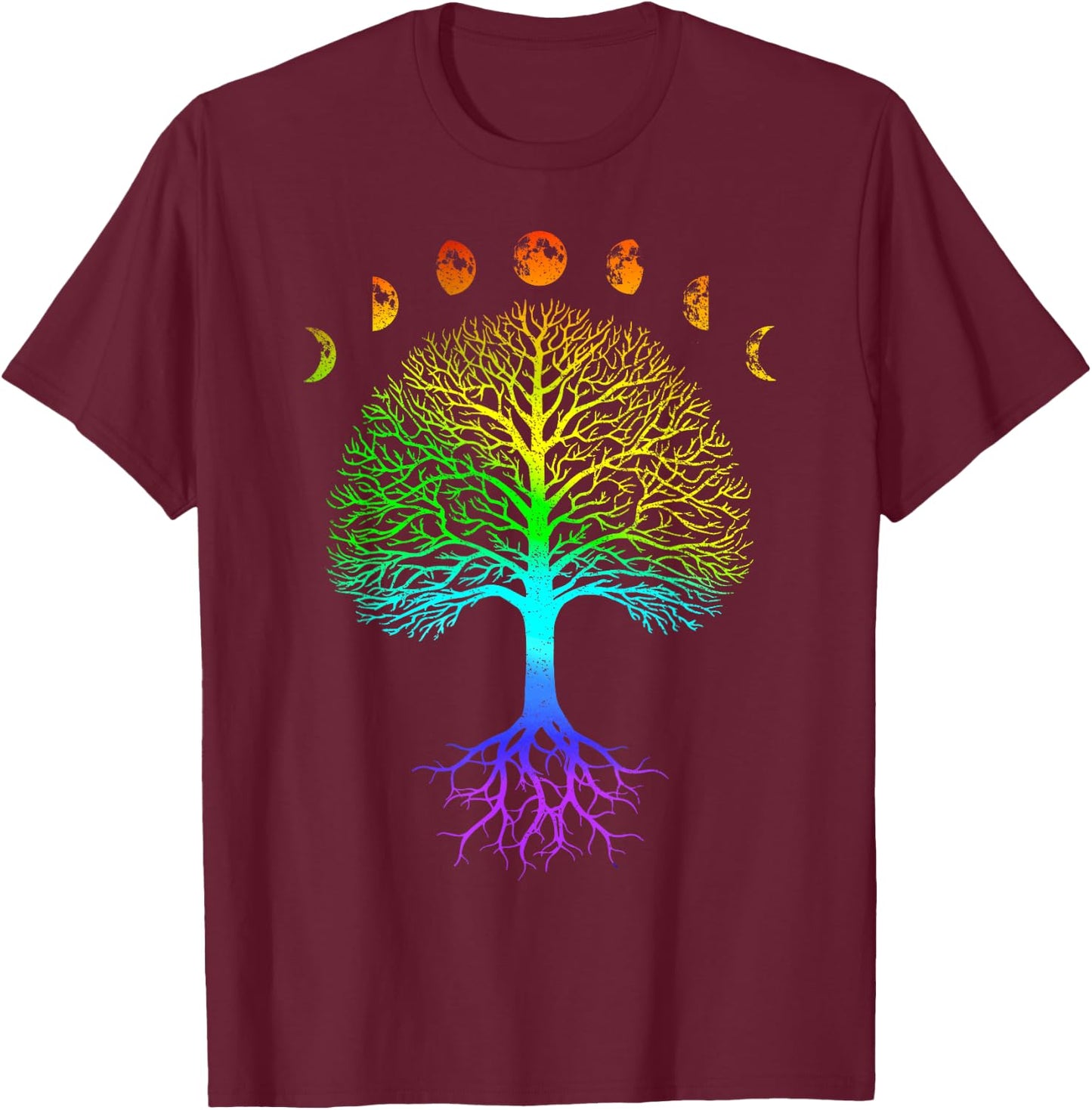 Tree of Life Phases of the Moon Vintage Retro Yoga Gift T-Shirt - T-Shirt | Maroon