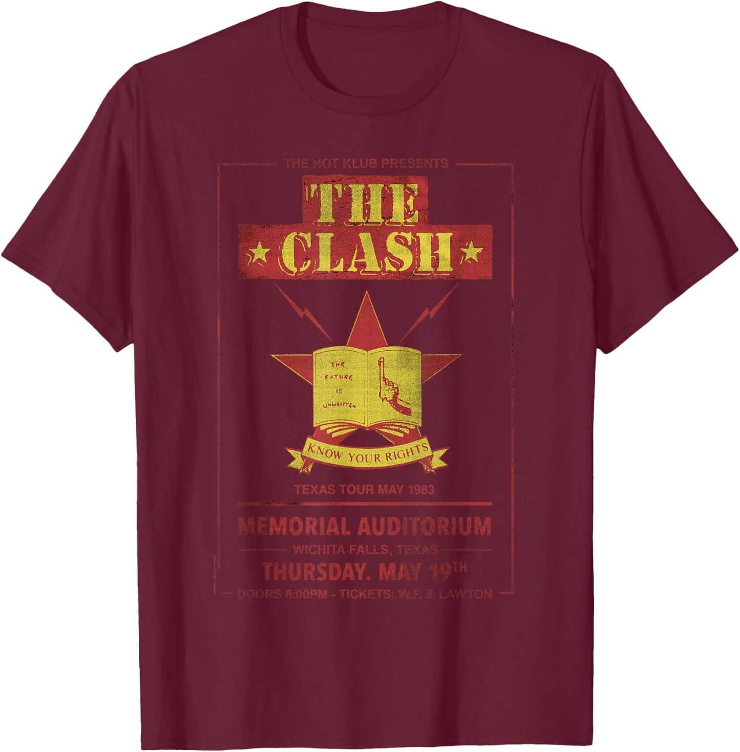 The Clash - Texas Tour 83' Wichita Falls T-Shirt - T-Shirt | Maroon