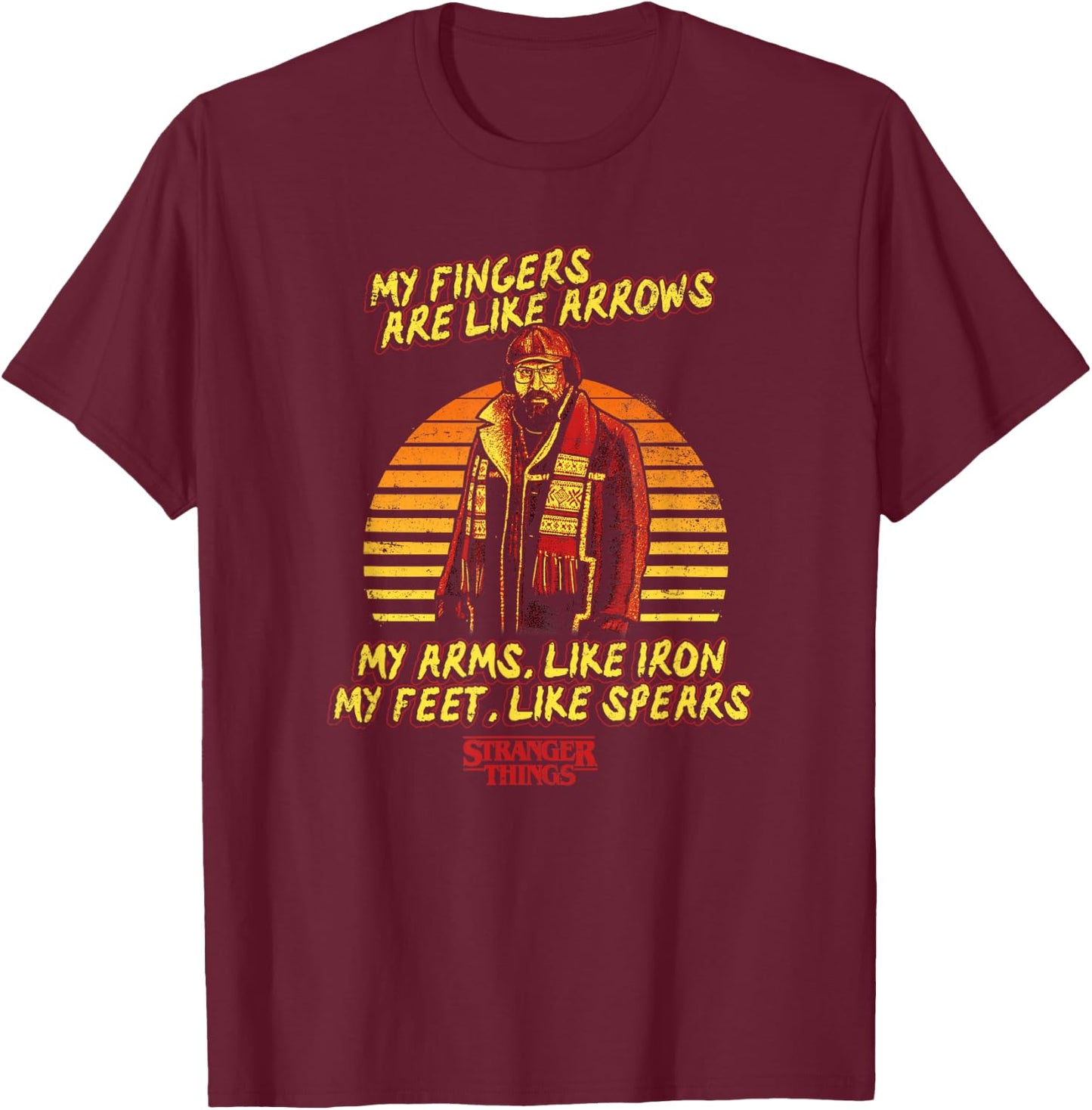 Stranger Things My Fingers Are Like Arrows Murray Distressed T-Shirt - T-Shirt | Maroon
