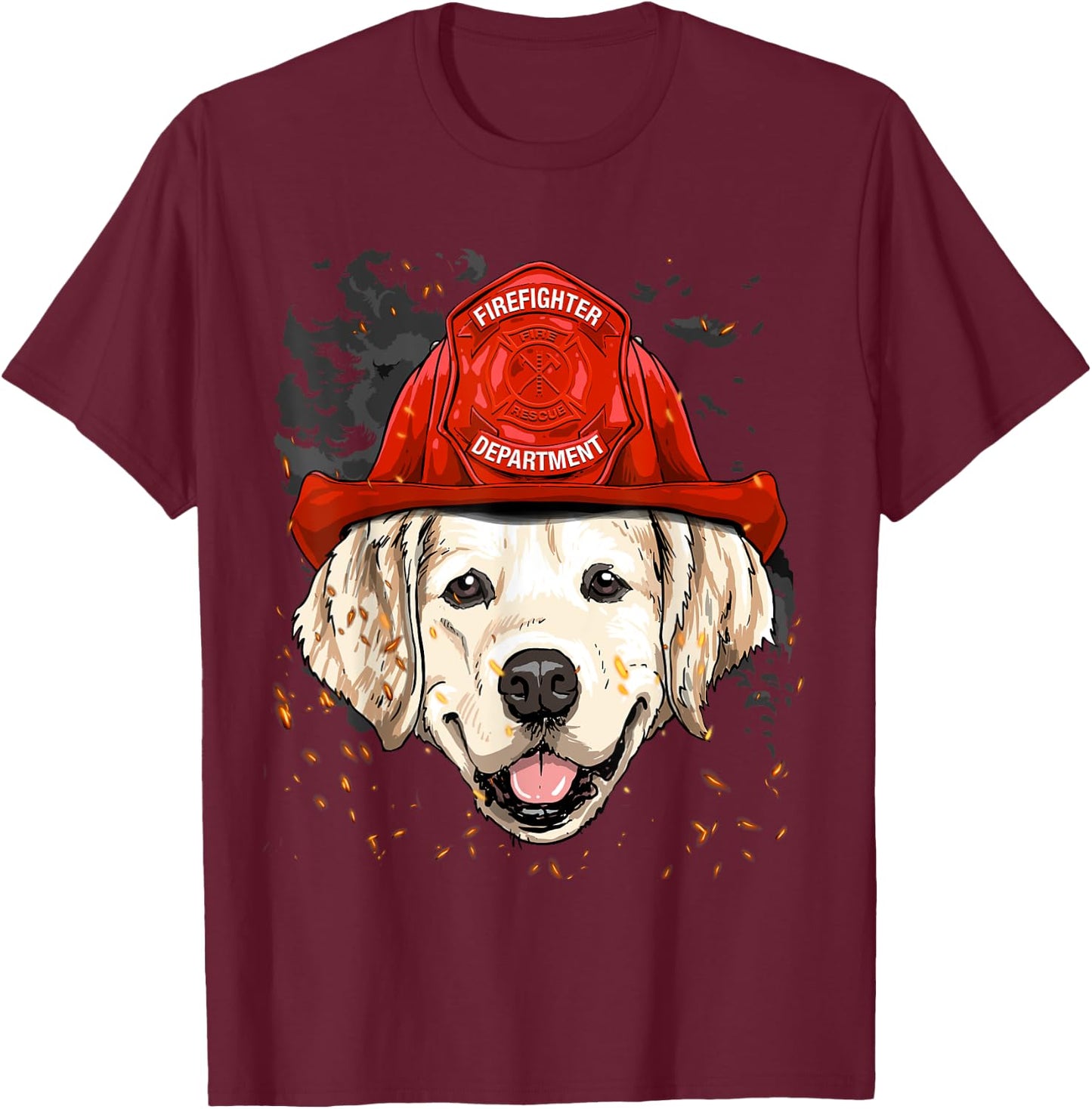 Firefighter Golden Retriever Fire Department Fireman Pet Dog T-Shirt - T-Shirt | Maroon