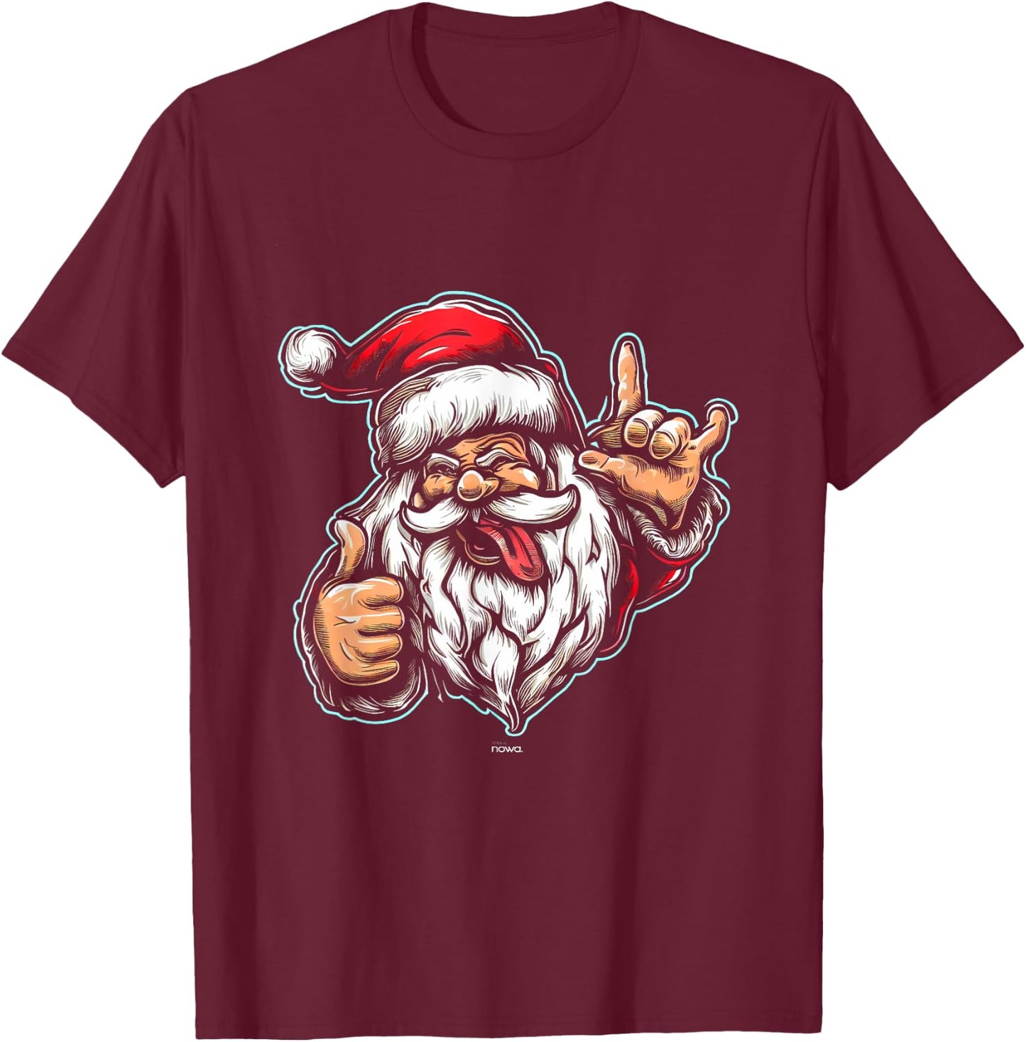 Funny Hard Rocking Tongue Out Santa Claus Loves Rock Music T-Shirt - T-Shirt | Maroon