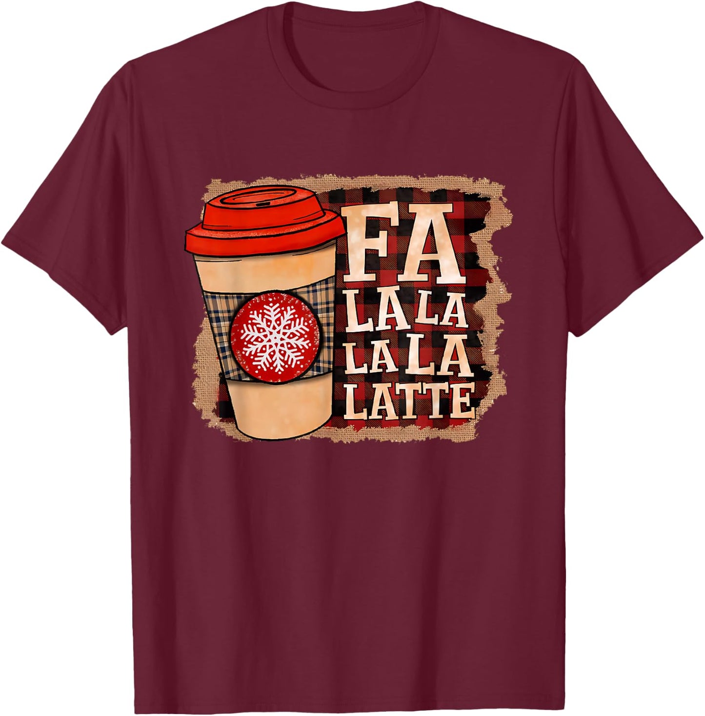 Fa La La La Latte Apparel Merry Christmas Pine Tree & Latte T-Shirt - T-Shirt | Maroon