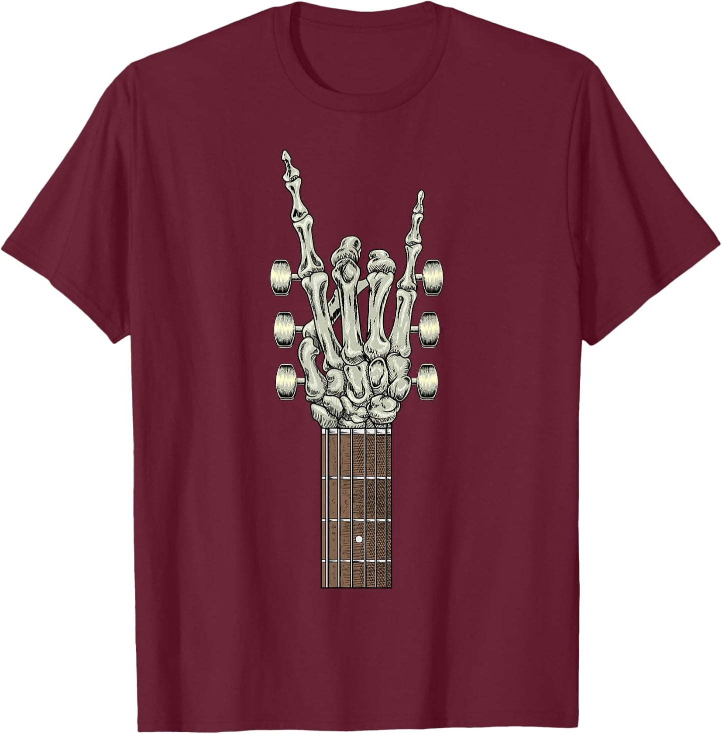 Rock On Skeleton Hand Guitar Gifts Men Rock Band T-Shirt - T-Shirt | Maroon