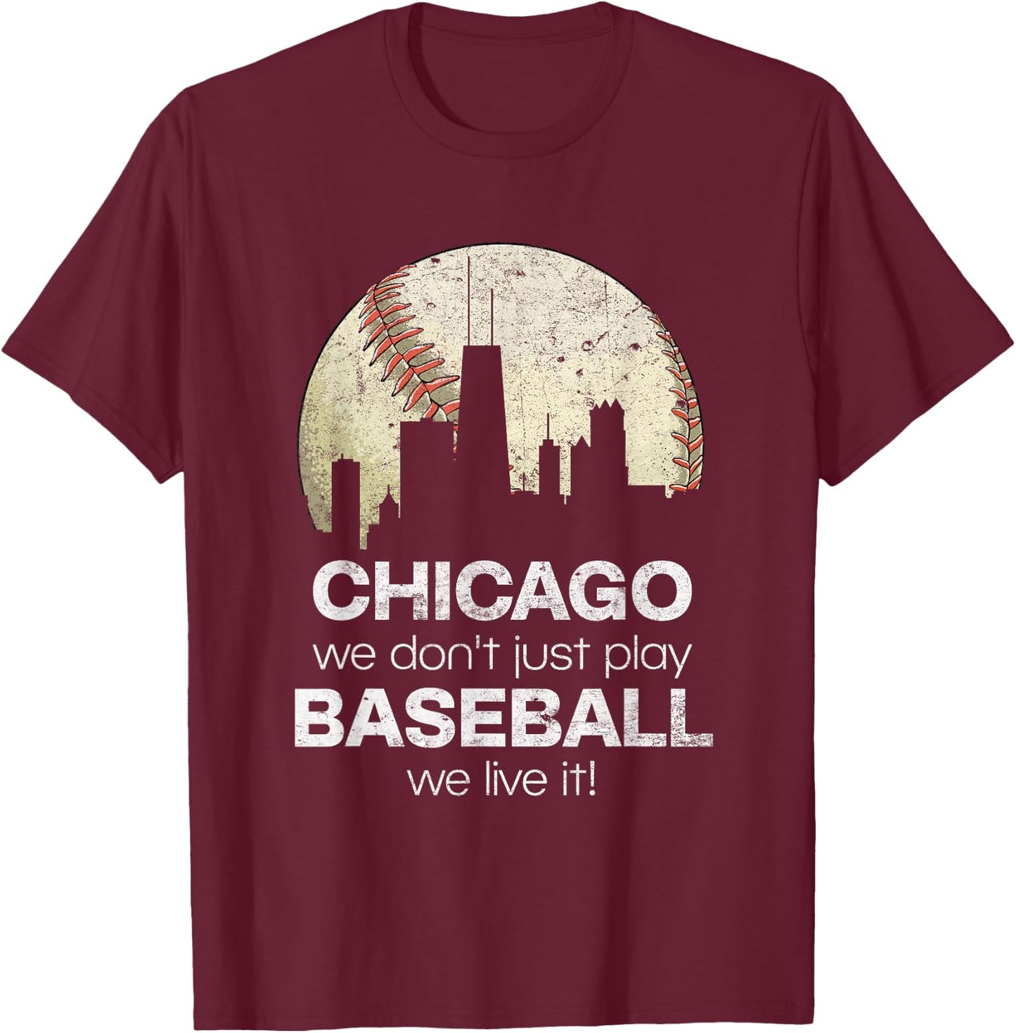 Vintage Baseball Chicago Skyline Illinois T-Shirt - T-Shirt | Maroon