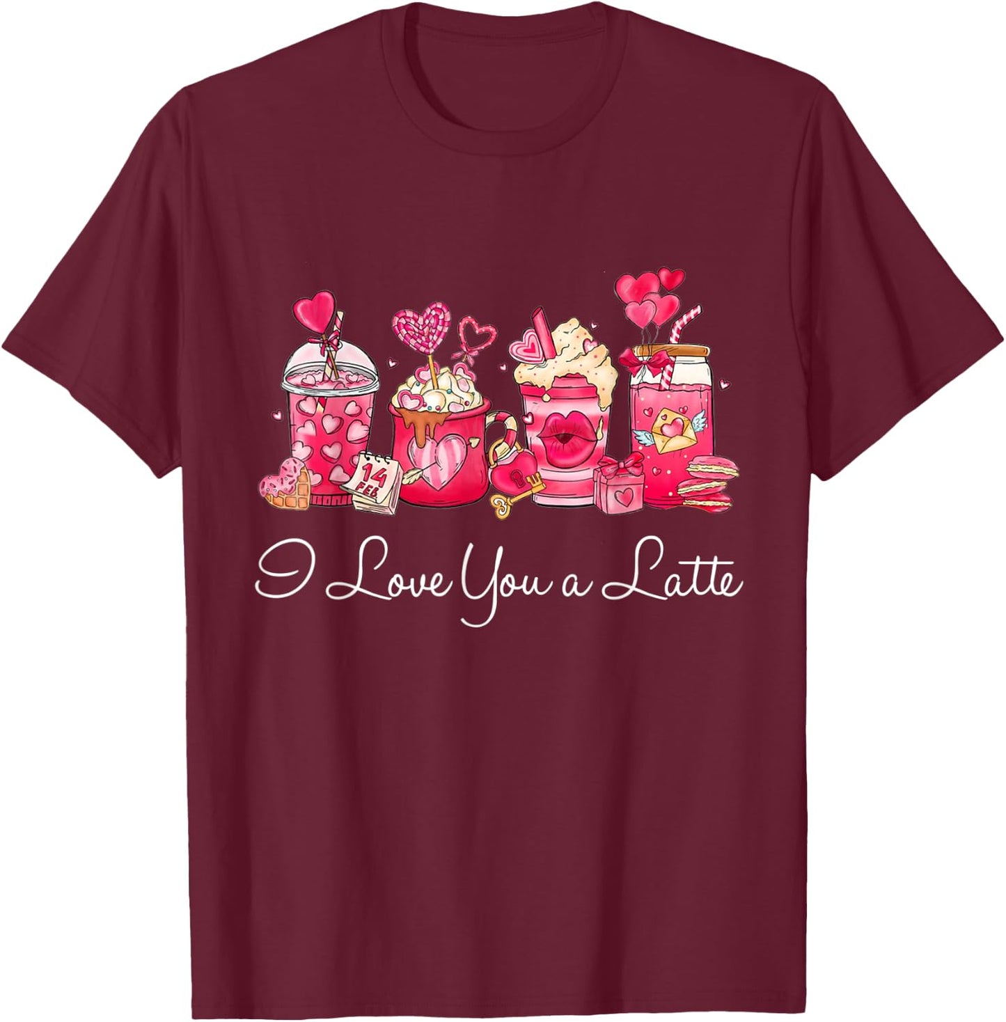 Coffee Valentine Shirt I Love You A Latte T-Shirt - T-Shirt | Maroon
