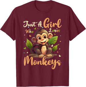 Monkey Lover Just A Girl Who Loves Monkeys T-Shirt - T-Shirt | Maroon
