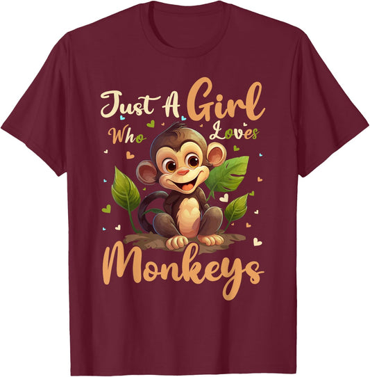 Monkey Lover Just A Girl Who Loves Monkeys T-Shirt - T-Shirt | Maroon