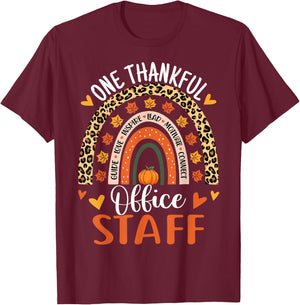 Thankful Office Staff Thanksgiving School Secretary Office T-Shirt - T-Shirt | Maroon