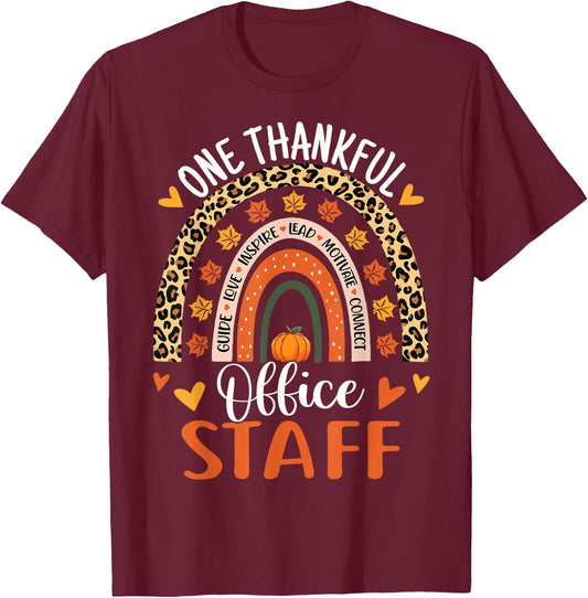 Thankful Office Staff Thanksgiving School Secretary Office T-Shirt - T-Shirt | Maroon