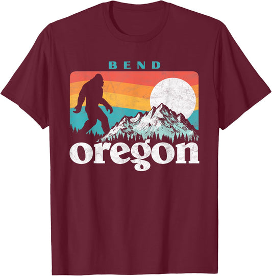Bend Oregon Retro 80s Bigfoot Mountains T-Shirt - T-Shirt | Maroon