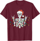 Christmas Skeleton Rocker Wrapped in Xmas Lights Santa Hat T-Shirt - T-Shirt | Maroon