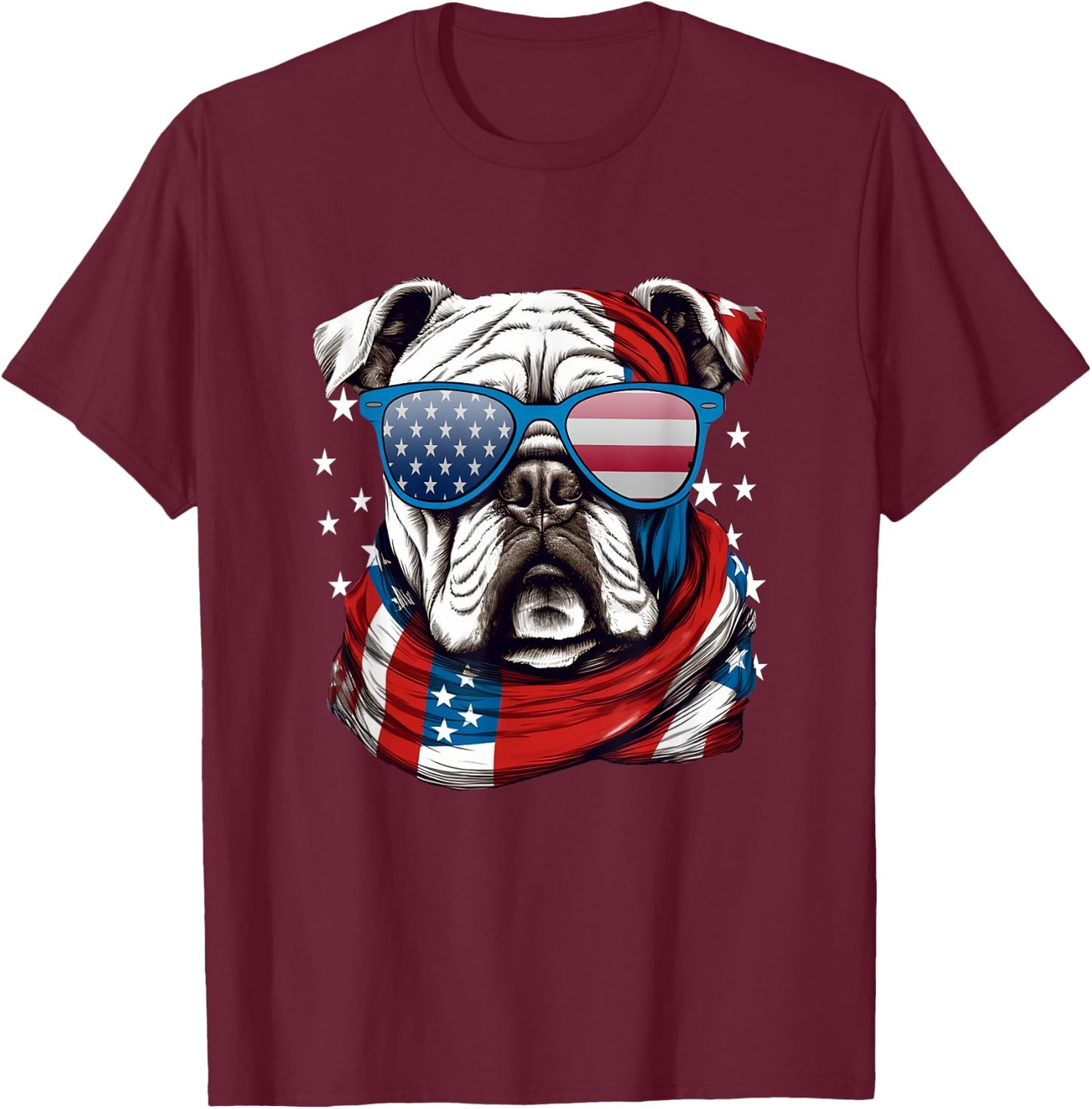 American Bulldog, USA Flag Independence 4th of July Day T-Shirt - T-Shirt | Maroon
