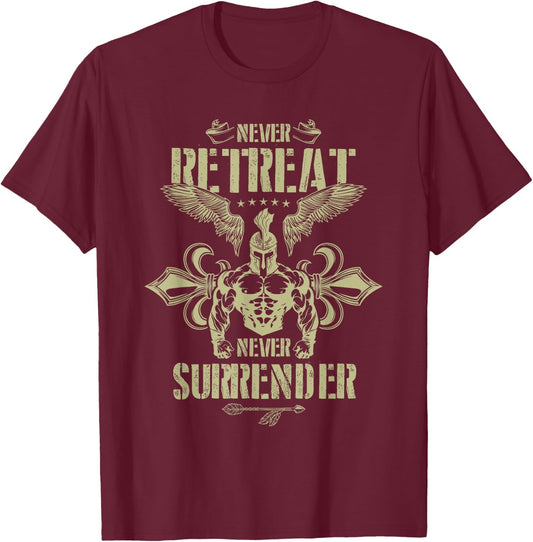 Spartan Workout Never Surrender | Gladiator Gym Mma Fighter T-Shirt - T-Shirt | Maroon