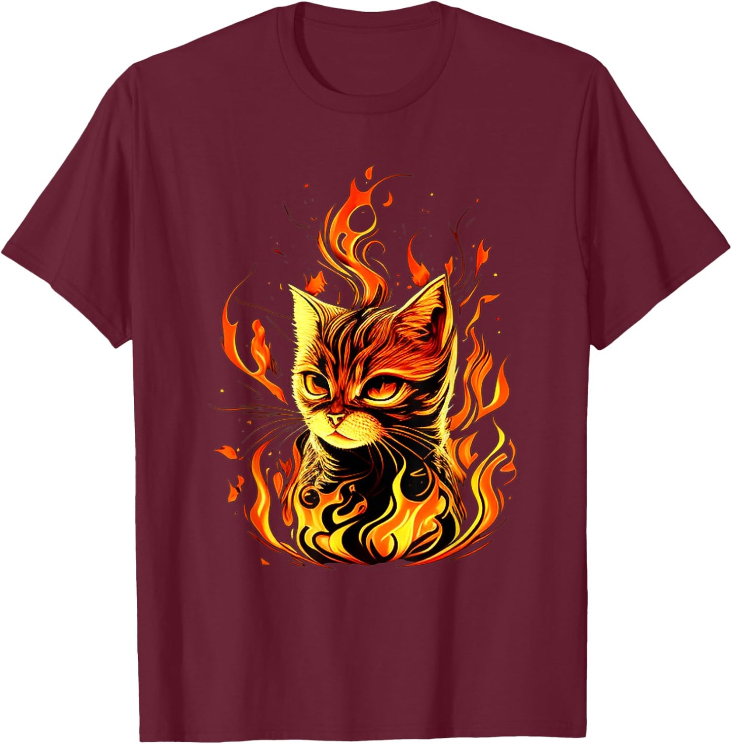 Funny burning look for Fire Cats and Hell Cat Lovers T-Shirt - T-Shirt | Maroon