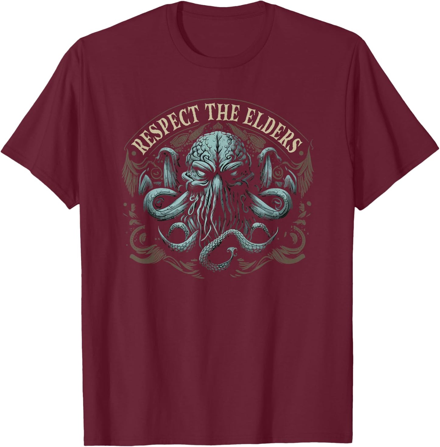 Cthulhu Respect The Elders, Cosmic Horror Cthulhu T-Shirt - T-Shirt | Maroon