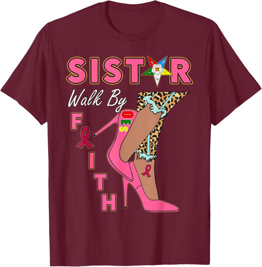 OES SiStar Leopard Walk By Faith Breast Cancer Awareness T-Shirt - T-Shirt | Maroon