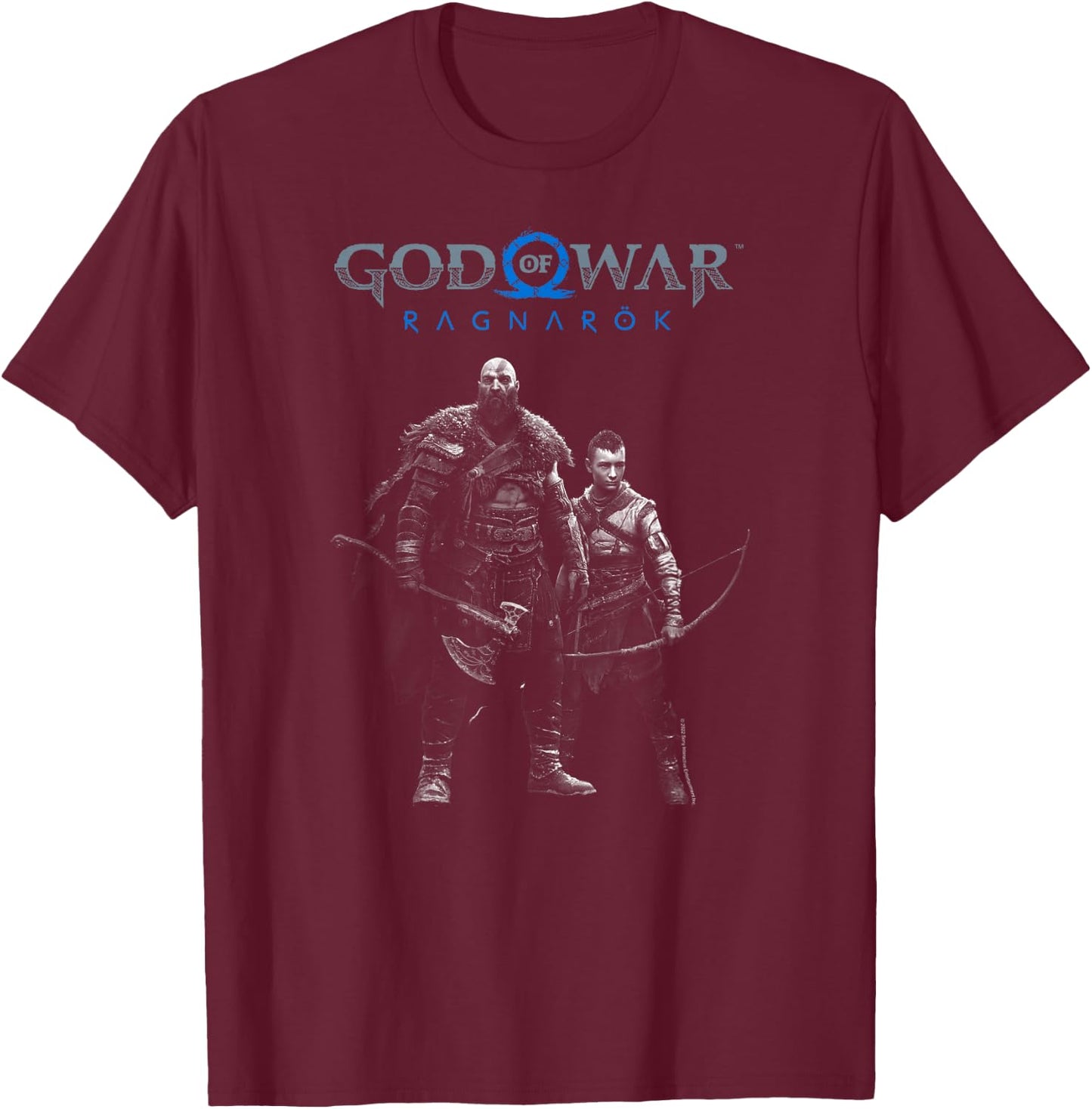 God of War: Ragnarok Silver Kratos and Atreus T-Shirt - T-Shirt | Maroon