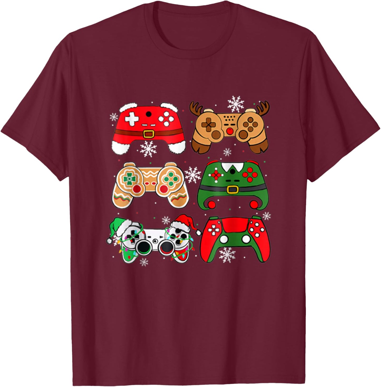 Boys Christmas Shirt Santa Elf Gaming Controllers Gamer Xmas T-Shirt - T-Shirt | Maroon