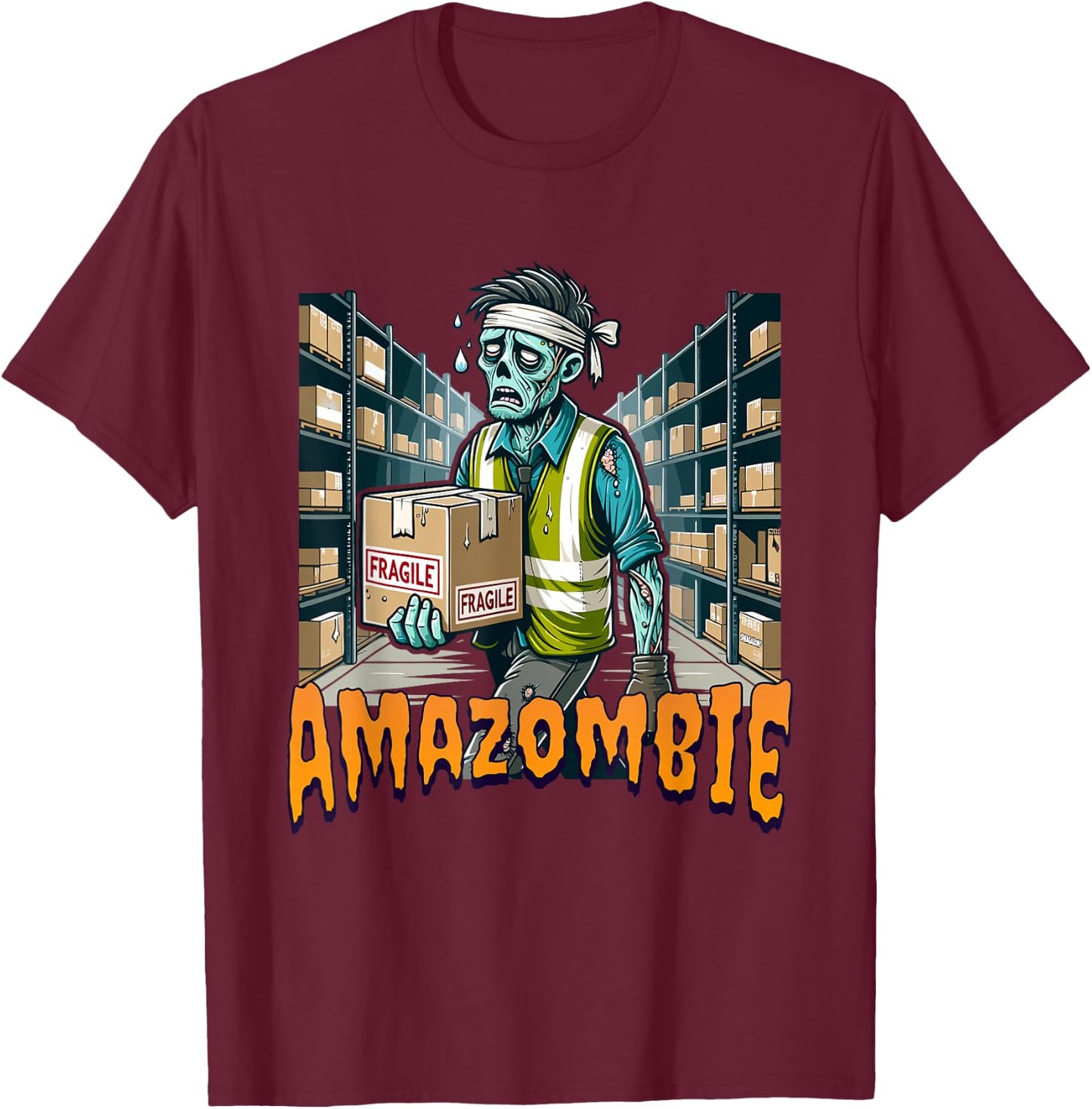Zombie Coworker Swagazon Associate AmaZombie T-Shirt - T-Shirt | Maroon