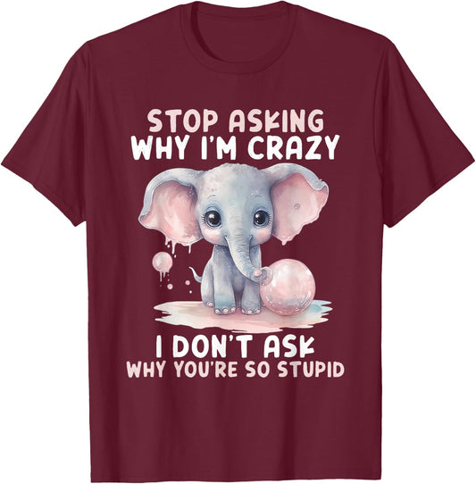Stop Asking Why I'm So Crazy Not Ask Why You Stupid T-Shirt - T-Shirt | Maroon