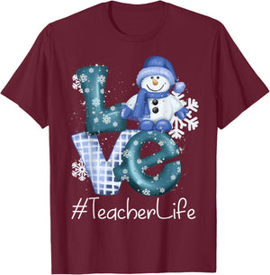 Teacher Love Snowman Xmas Women Winter Season Christmas T-Shirt - T-Shirt | Maroon