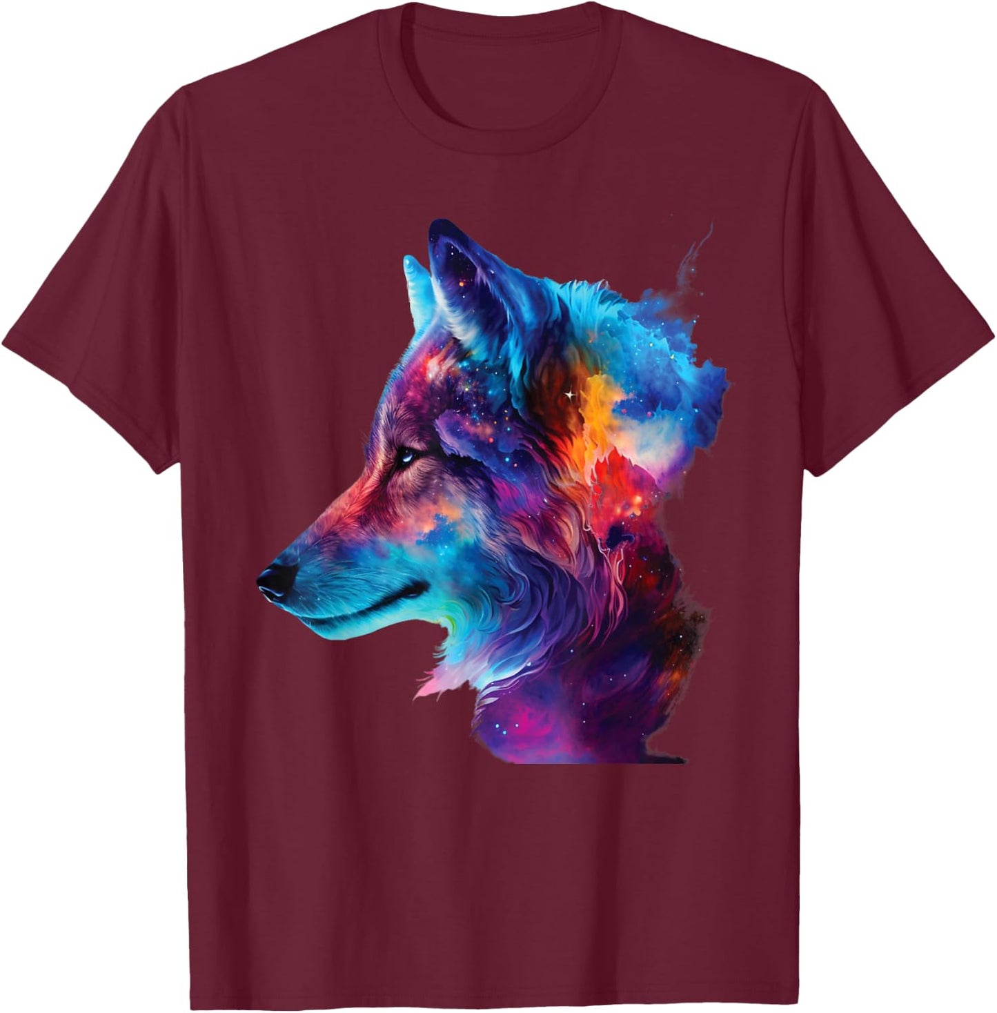 colorful wolf head art Face for lover wolves wildlife animal T-Shirt - T-Shirt | Maroon