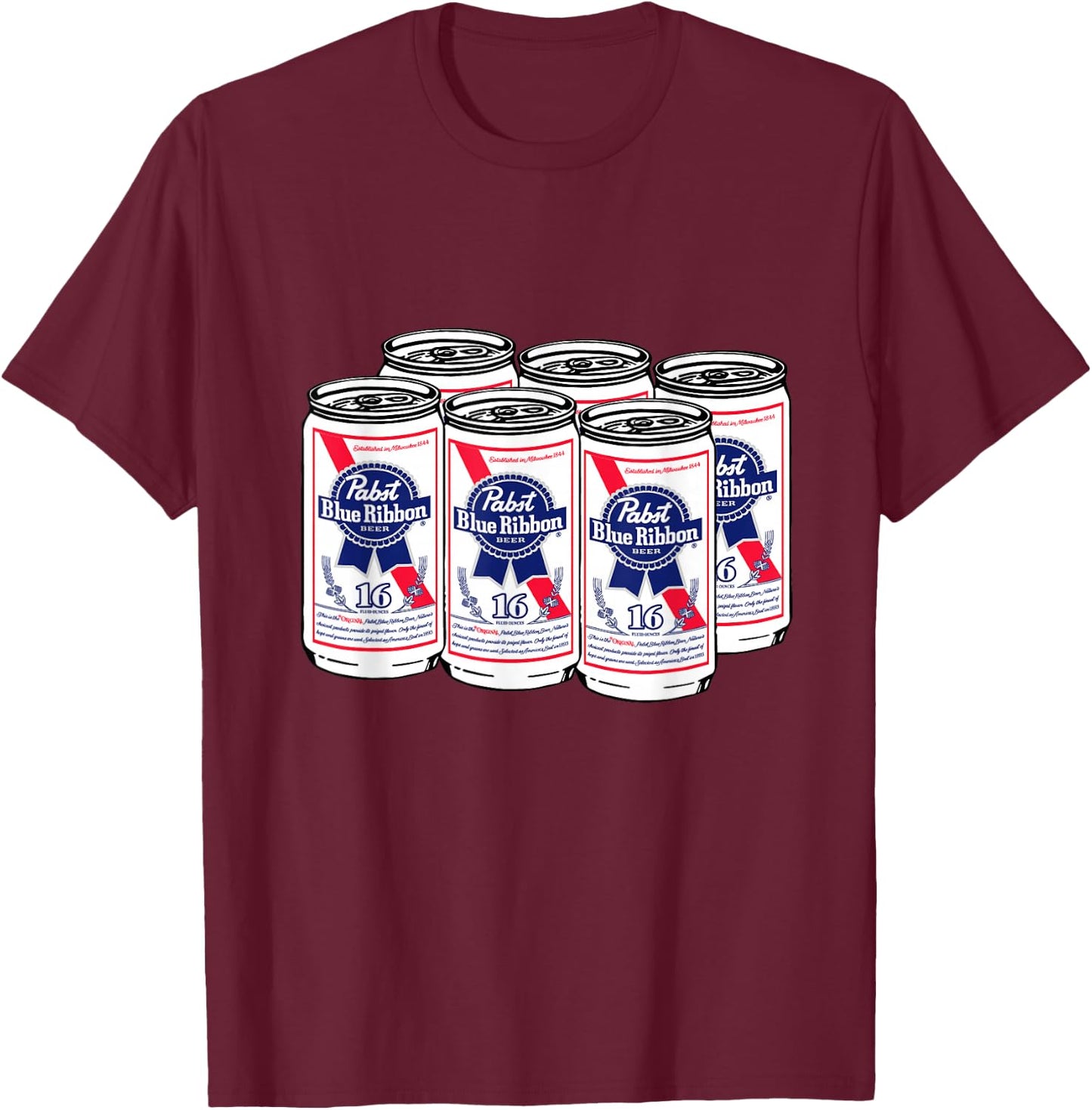 Pabst Blue Ribbon Cans Art T-Shirt - T-Shirt | Maroon